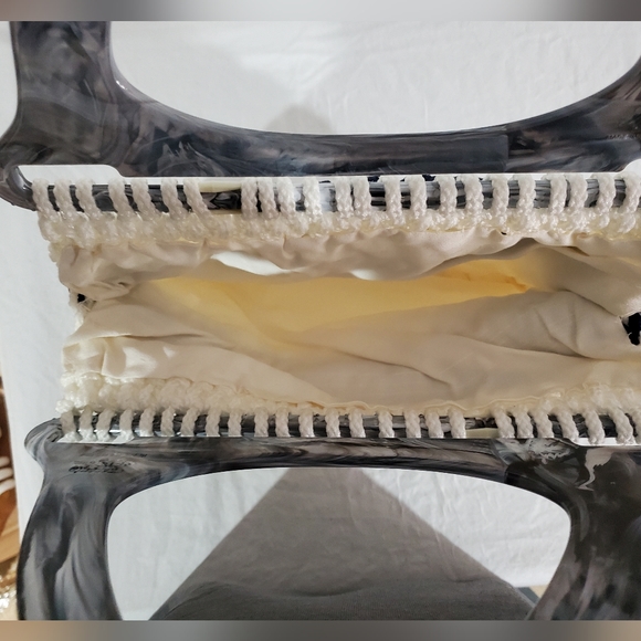 Hand Made Crocheted purse white and blue 12" x 9" - Picture 5 of 5